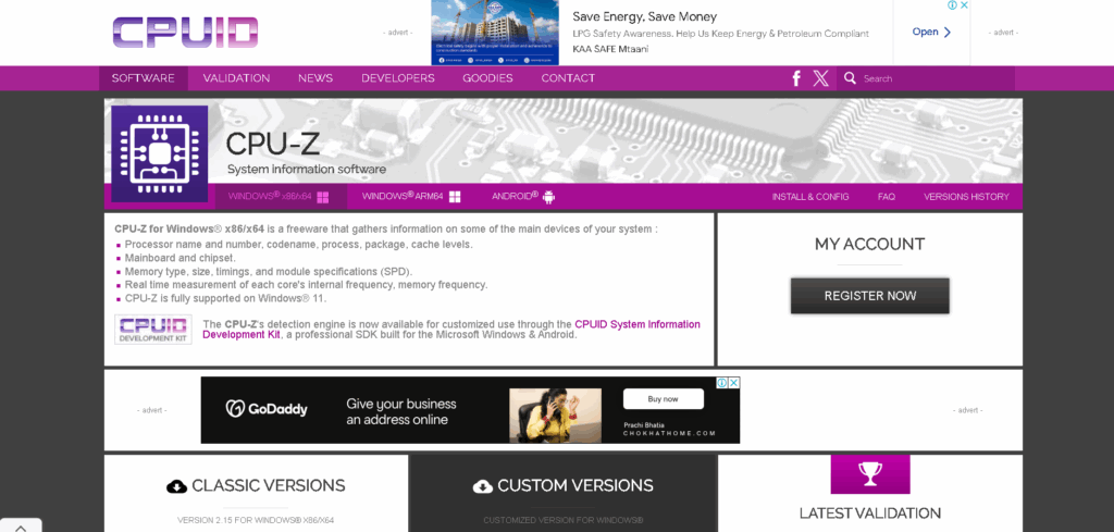 A screenshot of CPU-Z and how it can be used to check laptop specs