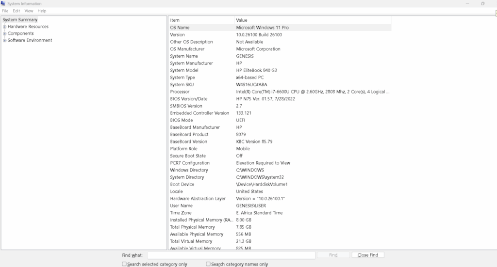 Laptop specs displayed in Windows About your PC section